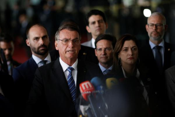 Brazil's President Jair Bolso<em></em>naro gives press statement at Alvorada Palace in Brasilia
