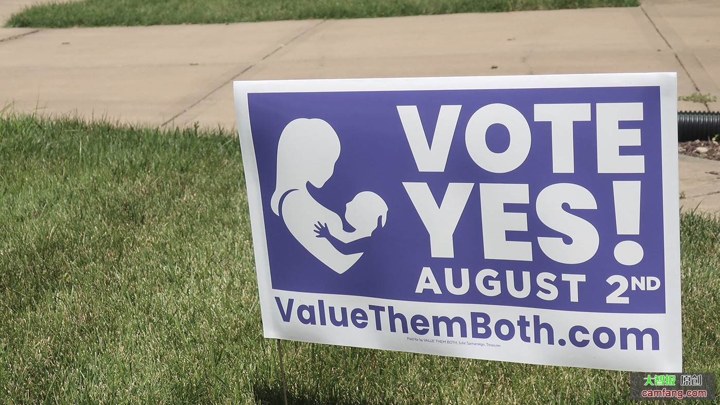 An anti-abortion sign is seen on a Kansas front lawn.